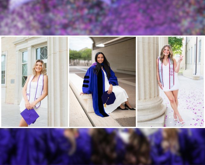 Sara Scott, left, Dr. Haylei Scoggins, center, and Savannah Biehunko, right, in their senior portraits for May 2026 graduation