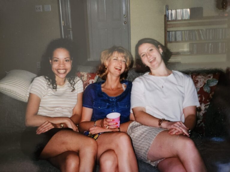 Students from the COSD spring 1997 speech-language pathology cohort. Raquel Rivera, Sarah Cook and Anne Marie Pinkenburg.